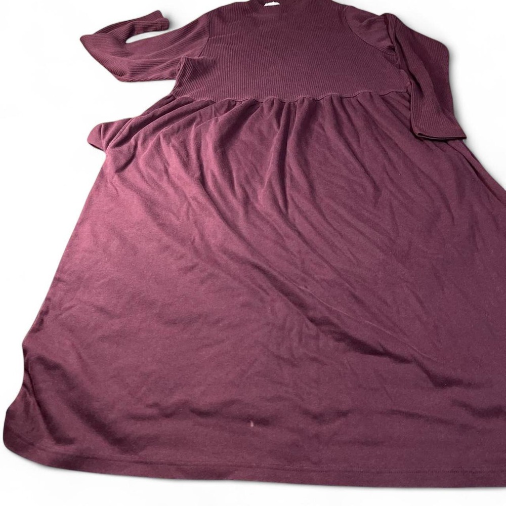 Only Necessities Womens L Burgundy Ribbed Knit Long Sleeve Maxi Dress Pockets